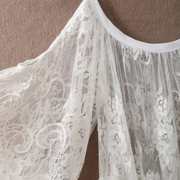 Bohemian White Lace Tunic Cold Shoulder Dress M-L - Picture 6 of 6